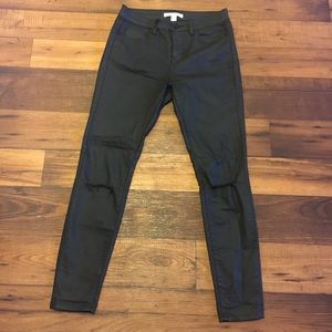 Black coated high waisted skinny pants/denim